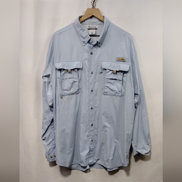 Columbia PFG Bahama II Long Sleeve Shirt Mens XL Blue Hiking Fishing Retro 90s - Picture 2 of 11